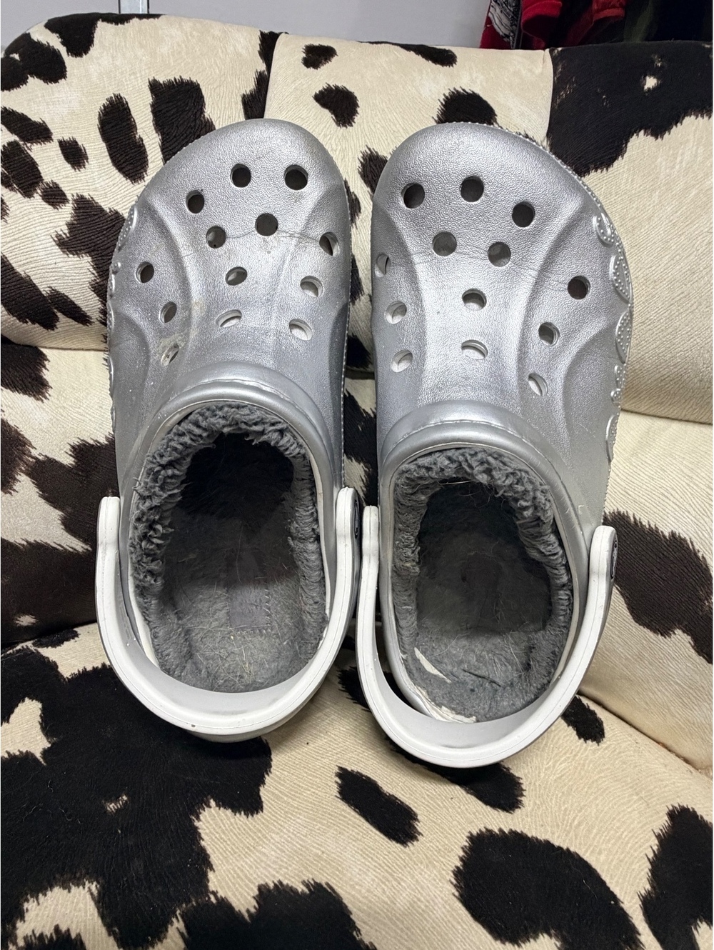 Silver Crocs Classic Lined Clogs with White Strap Size M6/W8